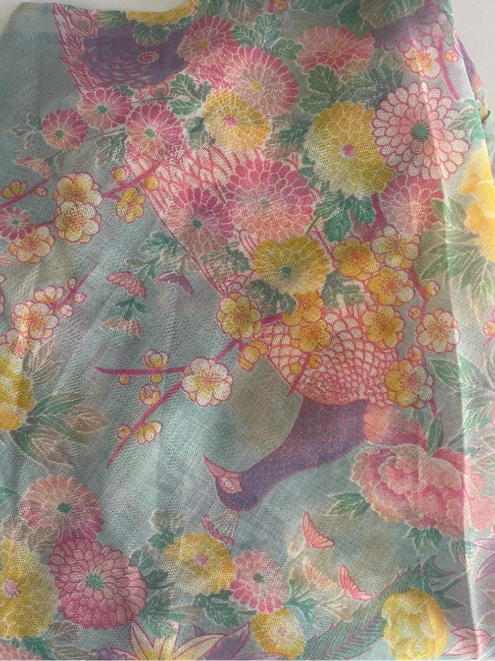 Vintage Sheer Floral Peacock‎ Kimono Duster Cover Up Boho